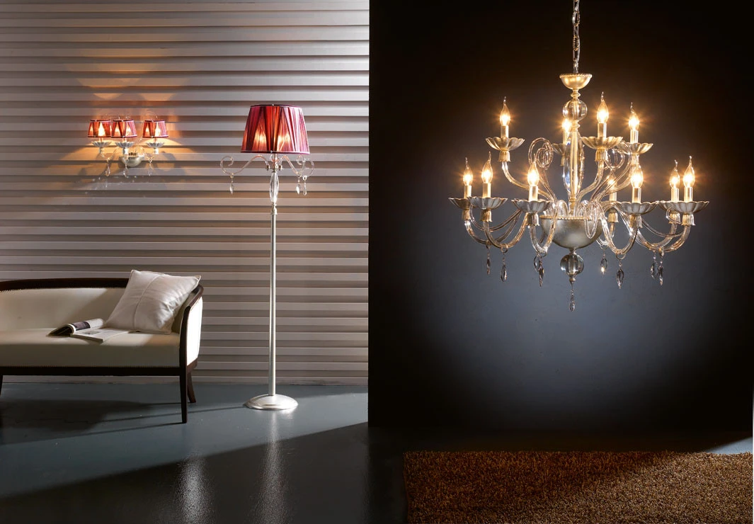 Бра с бордовыми абажурами на 3 лампы серебро сусальное, прозрачное Florentia A3 Euroluce Light of Italy — фото 2