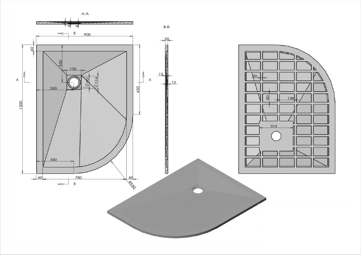 Поддон для душа из искусственного камня  VST-4SQ9012W-R, 1200*900*25, белый матовый, правый Vincea — фото 7