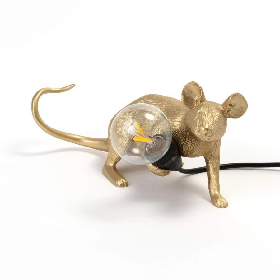Настольная лампа золото Mouse Lamp Lyie Down USB Seletti — фото 1