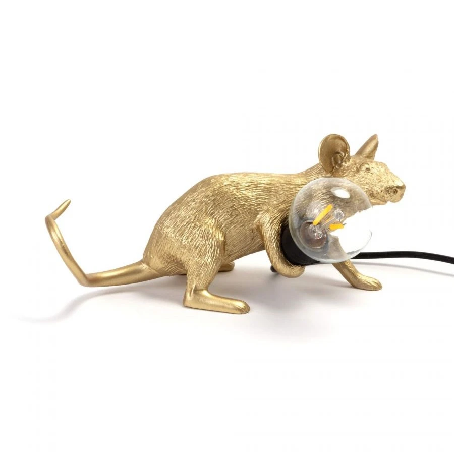 Настольная лампа золото Mouse Lamp Lyie Down USB Seletti — фото 2