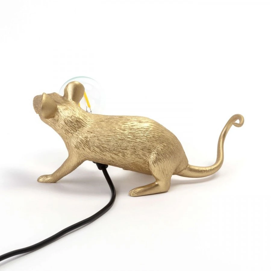 Настольная лампа золото Mouse Lamp Lyie Down USB Seletti — фото 3