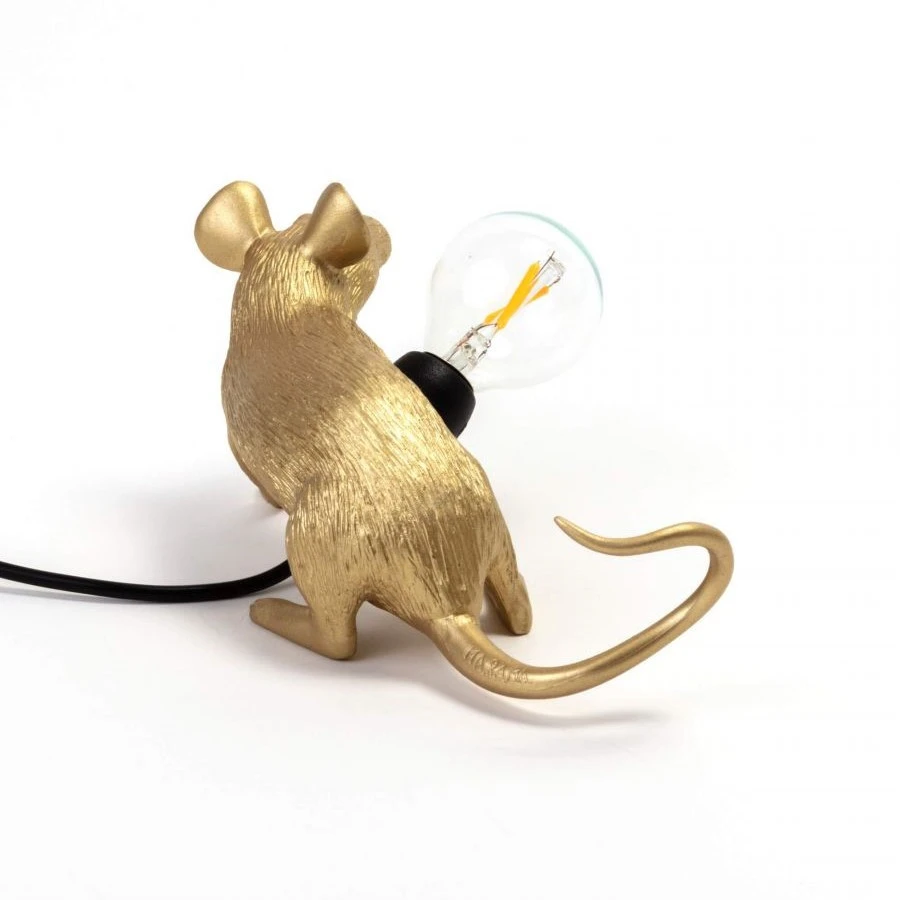 Настольная лампа золото Mouse Lamp Lyie Down USB Seletti — фото 4