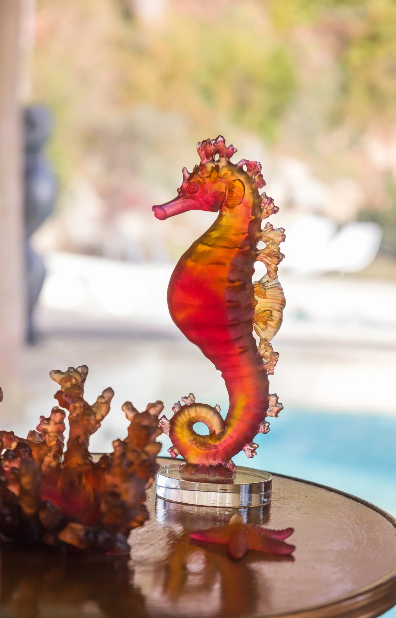 Скульптура морской конек Amber Red Seahorse Daum — фото 2