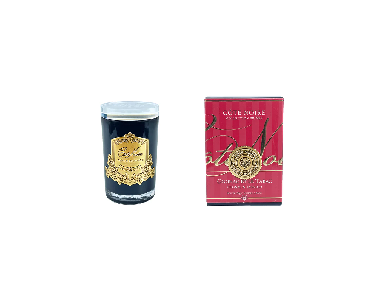 Свеча с золотым логотипом 185 г черная Cognac & Tobacco Côte Noire — фото 1